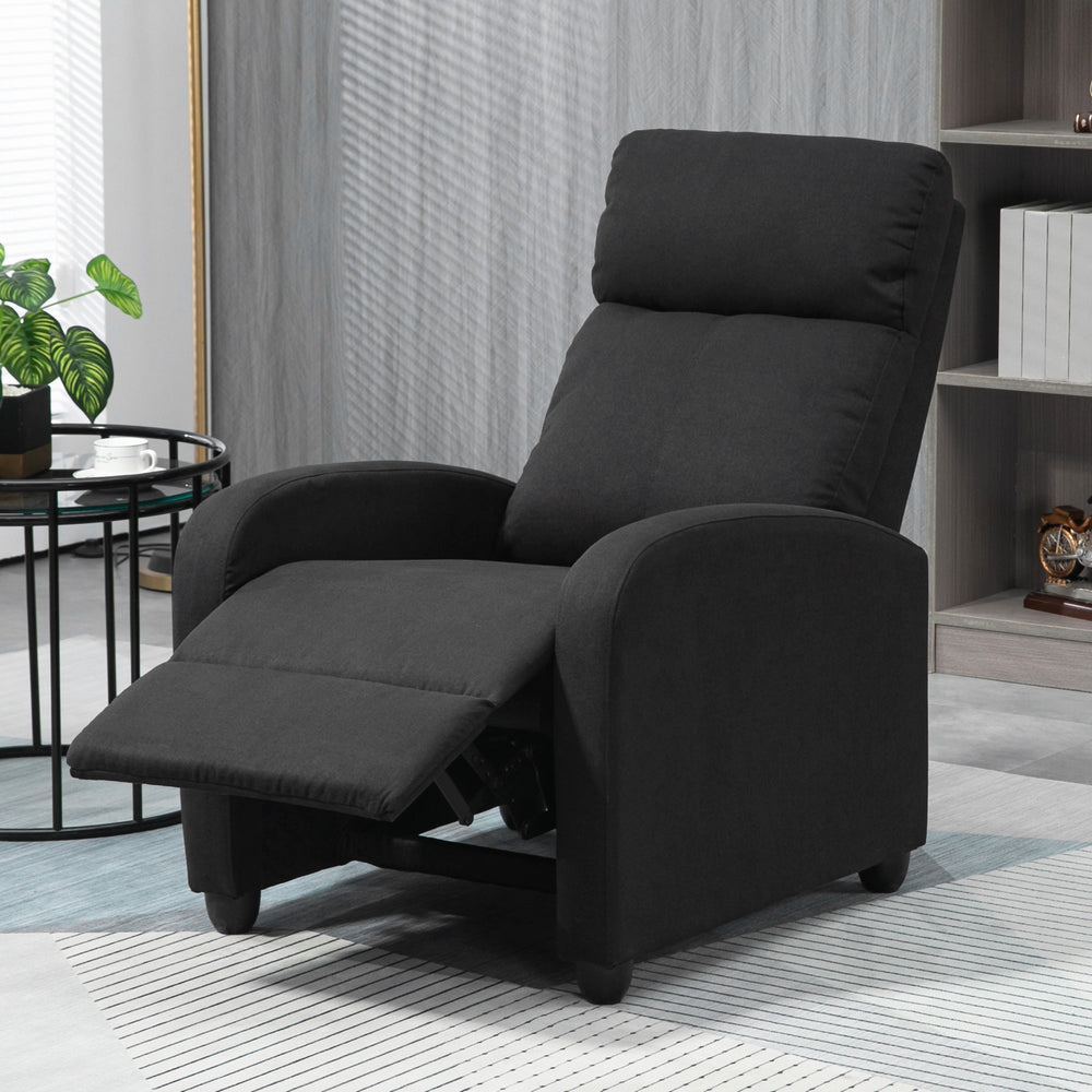 Fabric recliner chair with upholstered seat, black