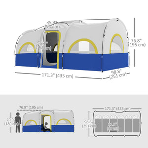 4-6 Person Camping Tent, 3 Room Cabin, 3000mm Waterproof &amp; UPF 30+, with Built-in Groundsheet &amp; Carry Bag, Blue