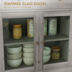 Sideboard with glass doors and adjustable shelves, patinated gray oak