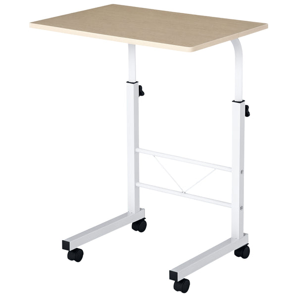 Height Adjustable Mobile Standing Desk with Casters, Natural Wood