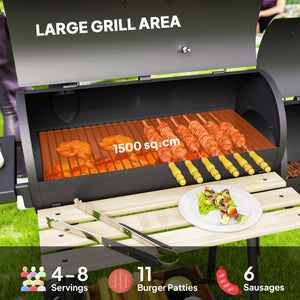 Charcoal BBQ Grill with Offset Smoker Portable Backyard Cooking Smoker, 124 x 53 x 104 cm, Black