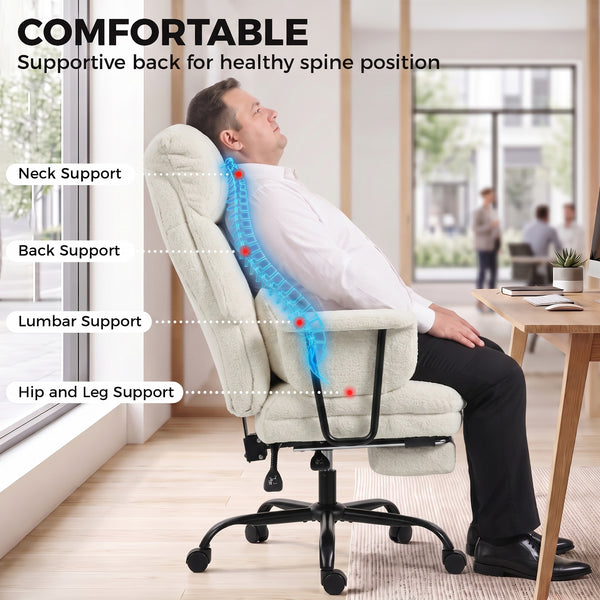 Heavy-duty reclining office chair, 400 lbs capacity, off-white