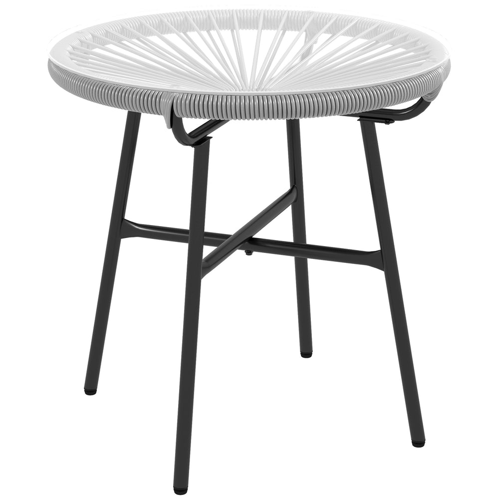 Rattan Side Table, Round Outdoor Table, with Round PE Rattan and Tempered Glass Table Top for Patio, Garden, Grey