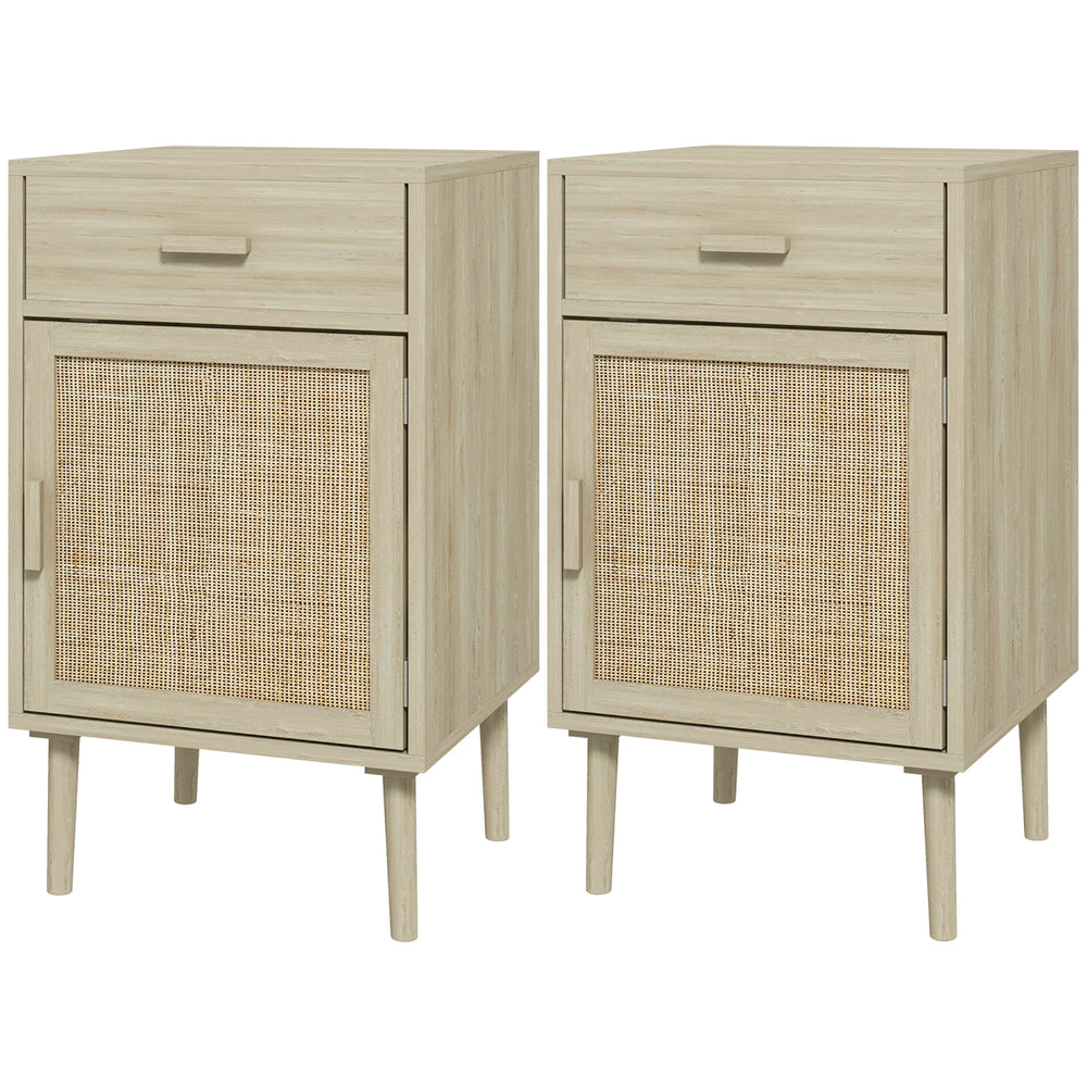 Set of 2 bohemian bedside tables with oak drawer
