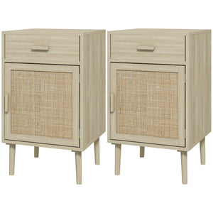 Set of 2 bohemian bedside tables with oak drawer