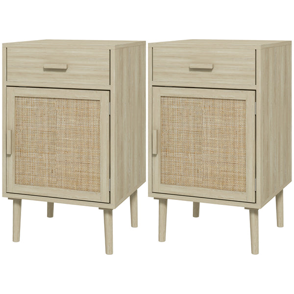 Set of 2 bohemian bedside tables with oak drawer
