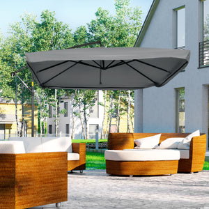 Cantilever patio umbrella with mosquito net and base, dark gray