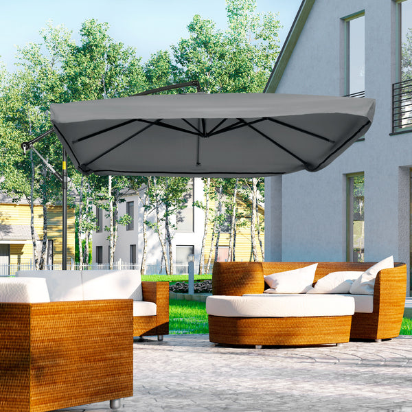 Cantilever patio umbrella with mosquito net and base, dark gray