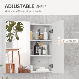 Wall-mounted medicine cabinet with mirrored doors, adjustable shelves, and soft-close mechanism, glossy white
