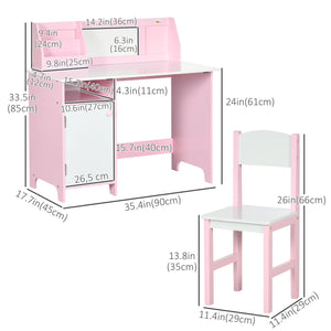 Kids Desk and Chair Set with Whiteboard, Storage and Shelves, Pink
