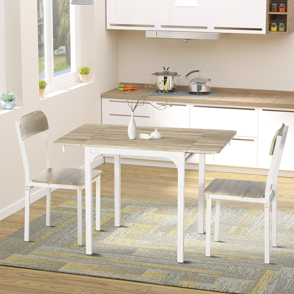 Drop-leaf kitchen table with 2 chairs for apartments and studios, natural color.