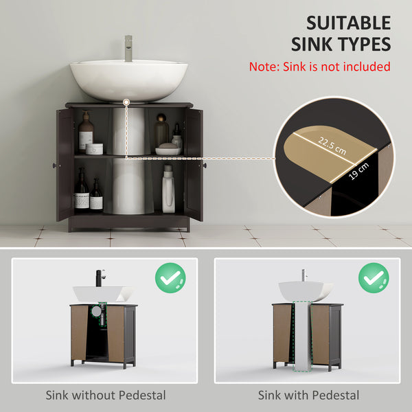 Vanity unit with 2 doors and shelf, coffee color