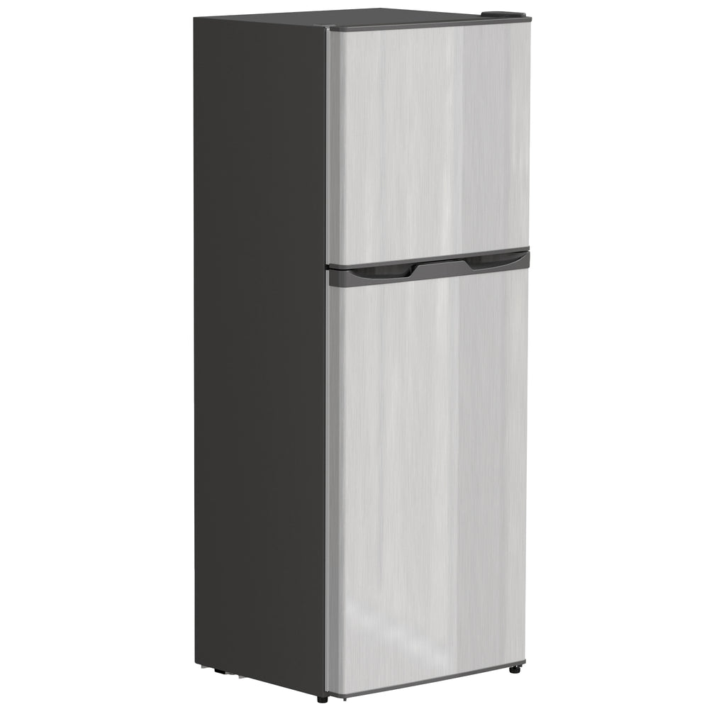 Double Door Mini Fridge with Freezer, 4.6 cu. ft., Thermostat, Shelves, Reversible Door, Silver