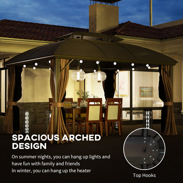 10' x 12' Hardtop Gazebo with Double Roof, Netting and Curtains for Garden, Yard, Patio,