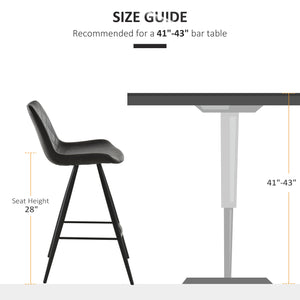 Set of 2 Microfiber Bar Stools with Metal Legs and Padded Cushion, Black