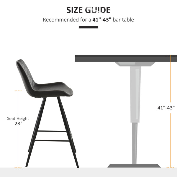 Set of 2 Microfiber Bar Stools with Metal Legs and Padded Cushion, Black