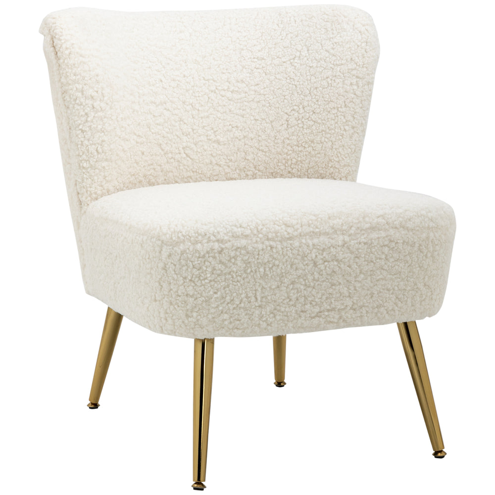 Living room armchair with soft padding and gold legs, white