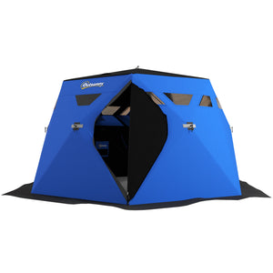 Insulated ice fishing shelter for 4 people, portable and foldable with carry bag and two doors, for temperatures down to -30°C, blue