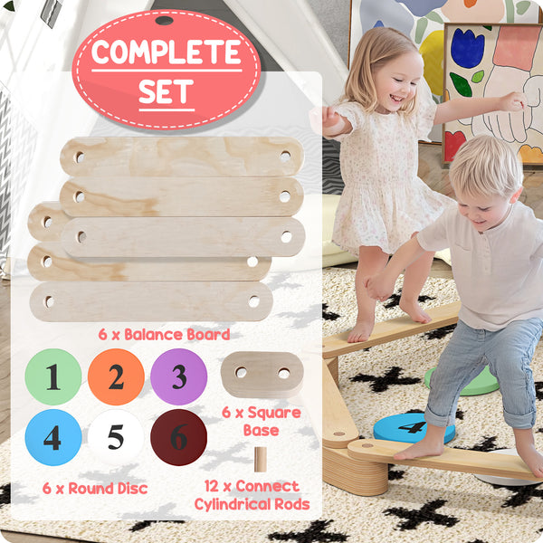 6 Piece Wooden Balance Beam for Kids