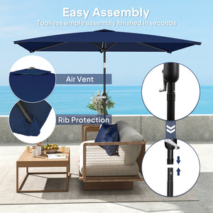 2 x 3m Rectangular Tilting Aluminum Garden Parasol with Crank, Navy Blue