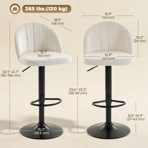 Set of 2 Swivel Bar Stools with Footrest, Cream White
