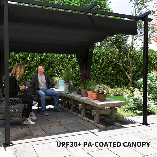 10' x 20' Retractable Metal Pergola with Sidewalls, UPF30+ Outdoor Gazebo, Black