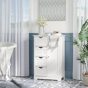 Bathroom storage cabinet with adjustable shelf and 4 drawers, white
