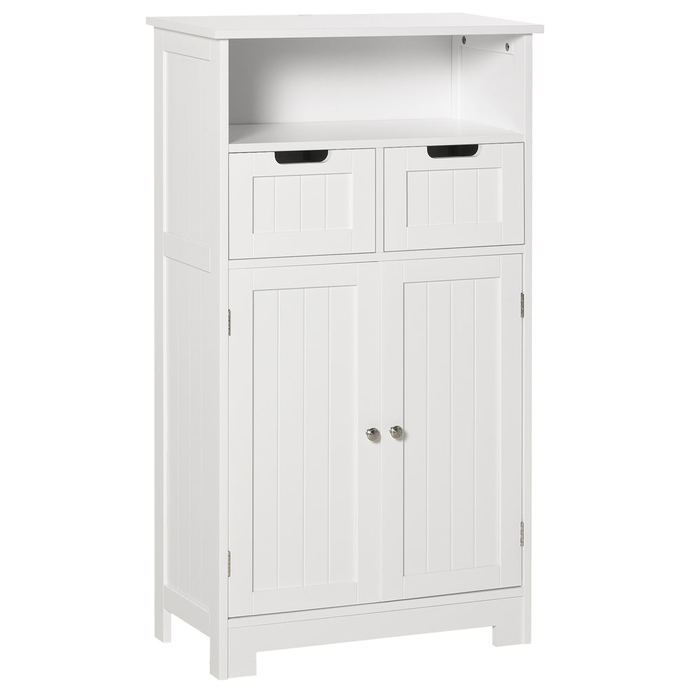 Freestanding bathroom cabinet with adjustable shelf and drawers, white