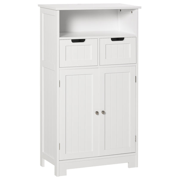 Freestanding bathroom cabinet with adjustable shelf and drawers, white