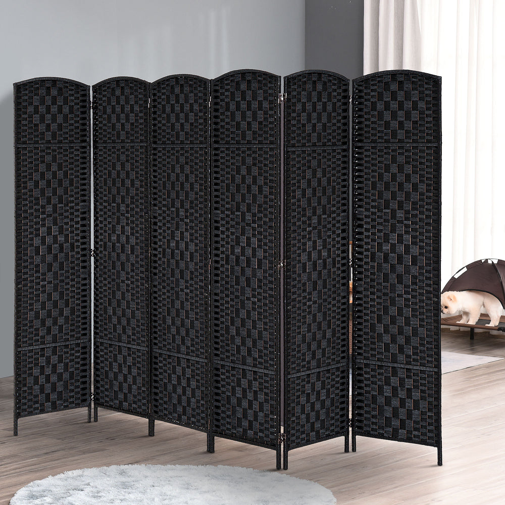 Folding room divider with 6 panels, black