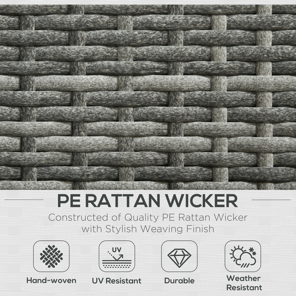 3-piece woven rattan garden furniture set with loveseat, coffee table and cushions, grey