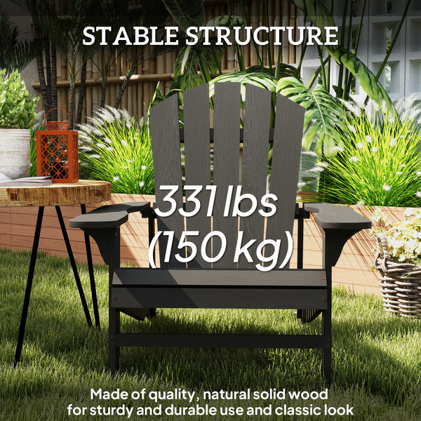 Wooden Slatted Adirondack Chair for Patio, Garden, Backyard, Fire Pit, Black