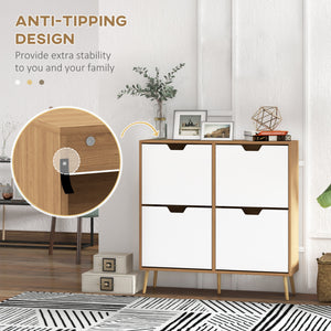 Shoe cabinet with 4 hinged drawers and adjustable shelf, for 8 to 16 pairs of shoes, natural color