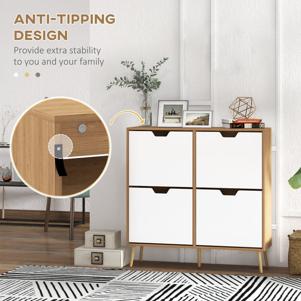 Shoe cabinet with 4 hinged drawers and adjustable shelf, for 8 to 16 pairs of shoes, natural color