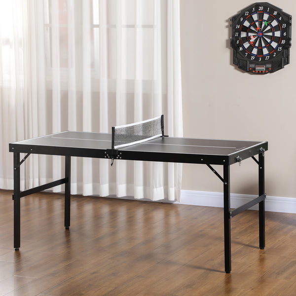 Folding table tennis table with aluminum frame, black