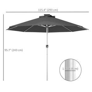9.6-foot LED light-up parasol with 4 lighting modes, solar and USB charging, anthracite grey