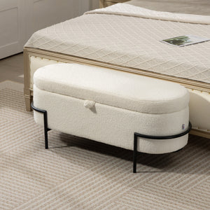 Storage ottoman with lift-up lid and steel legs, cream white
