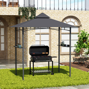Gazebo for barbecue with double roof, grey