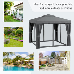 10 x 10 gazebo with curtains and mosquito nets, light grey