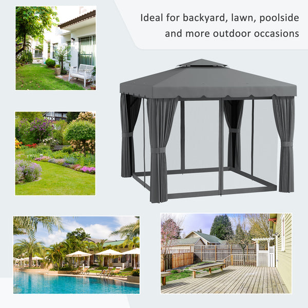 10 x 10 gazebo with curtains and mosquito nets, light grey