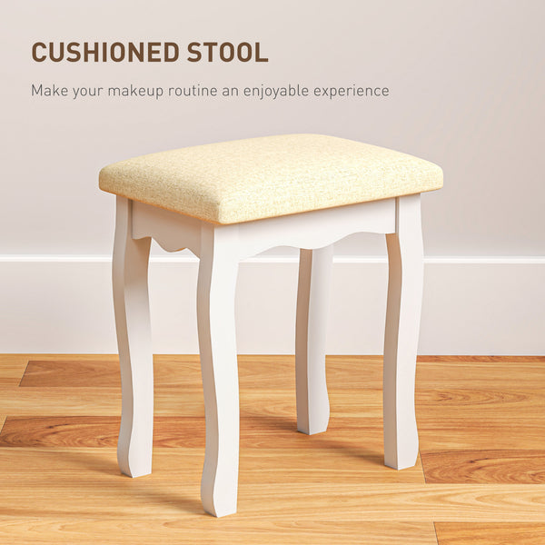 Dressing table with stool, 10 LED lights, 5 drawers and 3 compartments, white