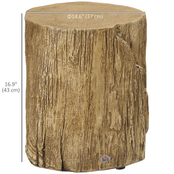 Side table with a concrete finish, tree stump style, natural brown