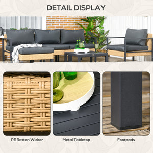 6 Piece Wicker Garden Furniture Set with Sofa, Armchair, Stool, Table, Cushions,