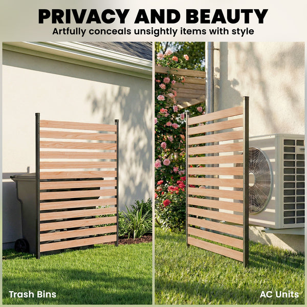 Partition panel, no-dig, with fir wood boards and aluminum posts