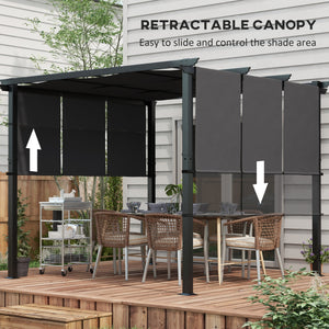 10' x 10' Outdoor Metal Pergola with Retractable Awning, Anthracite Gray