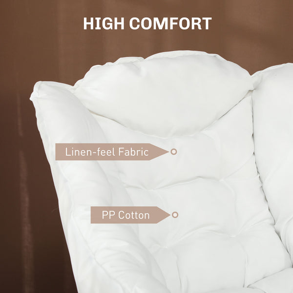 Accent chair with side pockets and solid steel legs, cream white