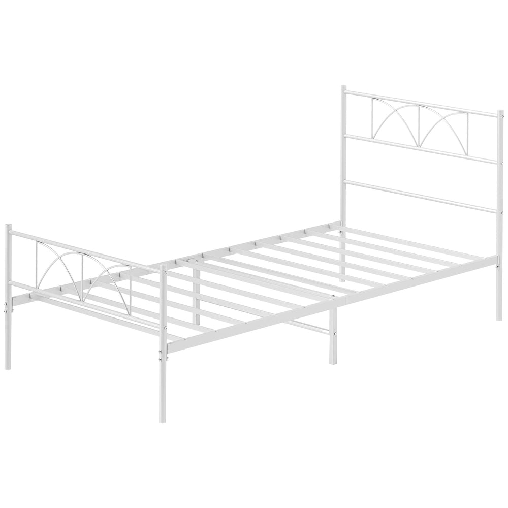 Single metal bed frame with headboard, white