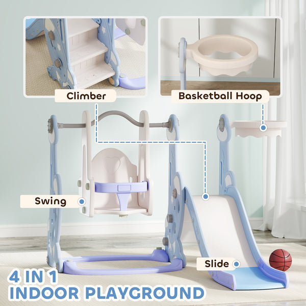 4-in-1 Rocket Theme Slide and Swing Set, Light Blue