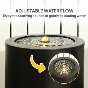 Garden Waterfall Fountain with LED Lights, Adjustable Flow Outdoor Fountain, Black