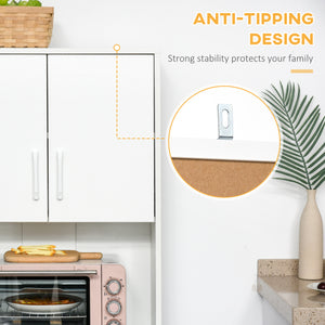 Storage unit with 2 cupboards, 3 drawers and open worktop, white